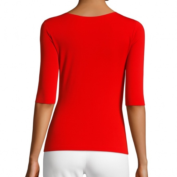 Armani Collezioni V Neck Top Half Sleeve Orangey Red Excellent $345.  Size 4 - Picture 2 of 8